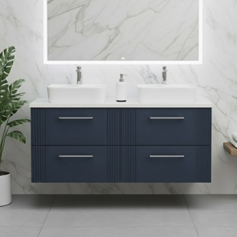 Nuie Deco Wall Hung 4-Drawer Vanity Unit with Sparkling White Worktop 1200mm Wide - Satin Blue | Product Image