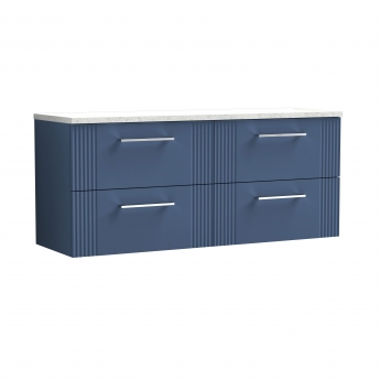 Nuie Deco Wall Hung 4-Drawer Vanity Unit with Sparkling White Worktop 1200mm Wide - Satin Blue | Product Image