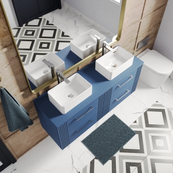 Nuie Deco Wall Hung 4-Drawer Vanity Unit with Worktop 1200mm Wide - Satin Blue