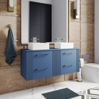 Nuie Deco Wall Hung 4-Drawer Vanity Unit with Worktop 1200mm Wide - Satin Blue