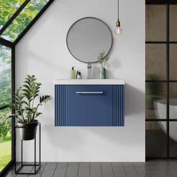 Nuie Deco Wall Hung 1-Drawer Vanity Unit with Basin-2 600mm Wide - Satin Blue
