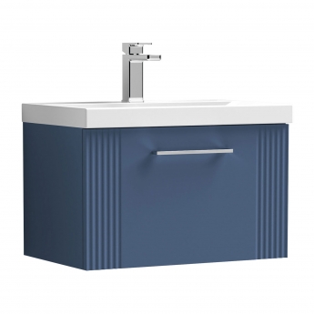 Nuie Deco Wall Hung 1-Drawer Vanity Unit with Basin-1 600mm Wide - Satin Blue