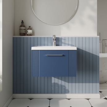 Nuie Deco Wall Hung 1-Drawer Vanity Unit with Basin-1 600mm Wide - Satin Blue