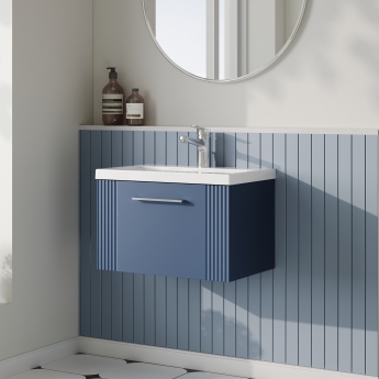 Nuie Deco Wall Hung 1-Drawer Vanity Unit with Basin-1 600mm Wide - Satin Blue