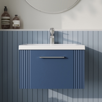 Nuie Deco Wall Hung 1-Drawer Vanity Unit with Basin-1 600mm Wide - Satin Blue