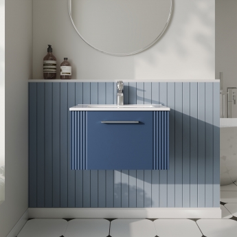 Nuie Deco Wall Hung 1-Drawer Vanity Unit with Basin-2 600mm Wide - Satin Blue
