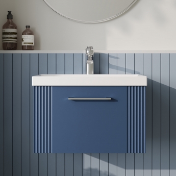 Nuie Deco Wall Hung 1-Drawer Vanity Unit with Basin-3 600mm Wide - Satin Blue
