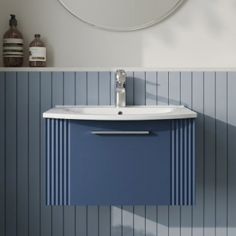 Nuie Deco Wall Hung 1-Drawer Vanity Unit with Basin-4 600mm Wide - Satin Blue