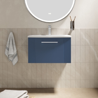 Nuie Deco Wall Hung 1-Drawer Vanity Unit with Basin-4 600mm Wide - Satin Blue | Product Image