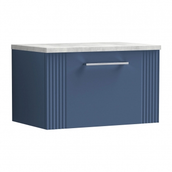 Nuie Deco Wall Hung 1-Drawer Vanity Unit with Bellato Grey Worktop 600mm Wide - Satin Blue