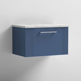Nuie Deco Wall Hung 1-Drawer Vanity Unit with Bellato Grey Worktop 600mm Wide - Satin Blue