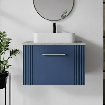 Nuie Deco Wall Hung 1-Drawer Vanity Unit with Bellato Grey Worktop 600mm Wide - Satin Blue