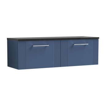 Nuie Deco Wall Hung 2-Drawer Vanity Unit with Sparkling Black Worktop 1200mm Wide - Satin Blue | Product Image
