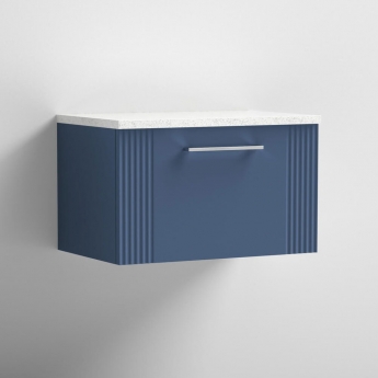 Nuie Deco Wall Hung 1-Drawer Vanity Unit with Sparkling White Worktop 600mm Wide - Satin Blue