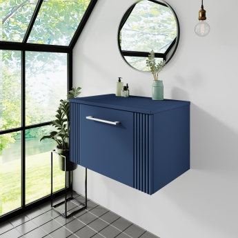 Nuie Deco Wall Hung 1-Drawer Vanity Unit with Worktop 600mm Wide - Satin Blue