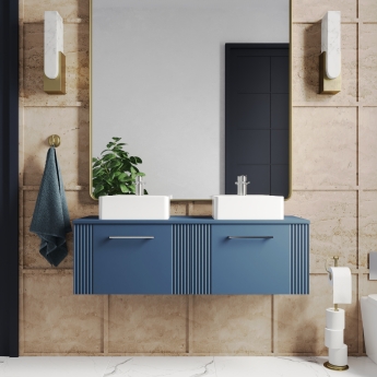 Nuie Deco Wall Hung 2-Drawer Vanity Unit with Worktop 1200mm Wide - Satin Blue