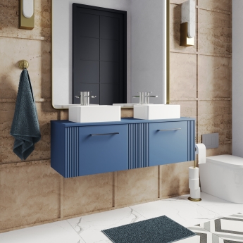 Nuie Deco Wall Hung 2-Drawer Vanity Unit with Worktop 1200mm Wide - Satin Blue