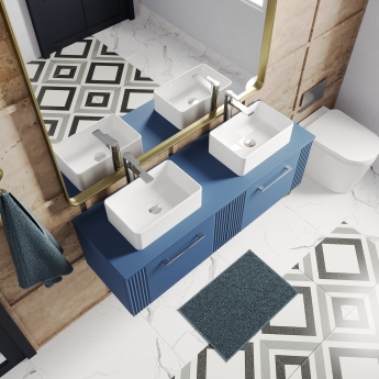 Nuie Deco Wall Hung 2-Drawer Vanity Unit with Worktop 1200mm Wide - Satin Blue