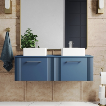 Nuie Deco Wall Hung 2-Drawer Vanity Unit with Worktop 1200mm Wide - Satin Blue