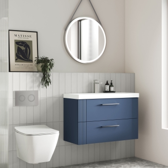 Nuie Deco Wall Hung 2-Drawer Vanity Unit with Basin-2 800mm Wide - Satin Blue | Product Image