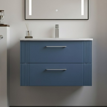 Nuie Deco Wall Hung 2-Drawer Vanity Unit with Basin-4 800mm Wide - Satin Blue