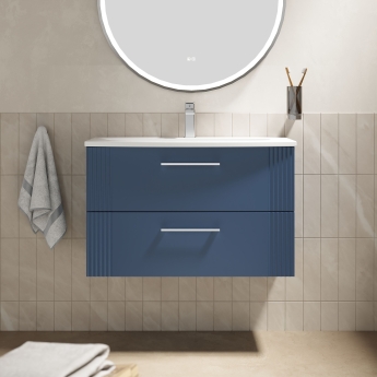 Nuie Deco Wall Hung 2-Drawer Vanity Unit with Basin-4 800mm Wide - Satin Blue | Product Image