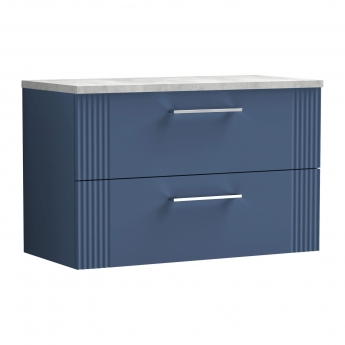 Nuie Deco Wall Hung 2-Drawer Vanity Unit with Bellato Grey Worktop 800mm Wide - Satin Blue