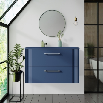 Nuie Deco Wall Hung 2-Drawer Vanity Unit with Worktop 800mm Wide - Satin Blue