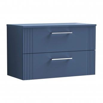 Nuie Deco Wall Hung 2-Drawer Vanity Unit with Worktop 800mm Wide - Satin Blue