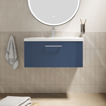Nuie Deco Wall Hung 1-Drawer Vanity Unit with Basin-1 800mm Wide - Satin Blue | Product Image