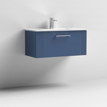 Nuie Deco Wall Hung 1-Drawer Vanity Unit with Basin-2 800mm Wide - Satin Blue