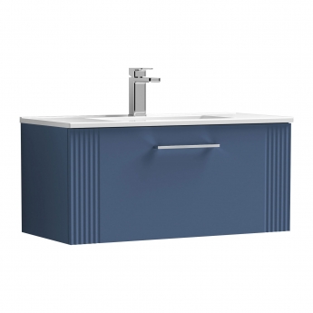 Nuie Deco Wall Hung 1-Drawer Vanity Unit with Basin-2 800mm Wide - Satin Blue