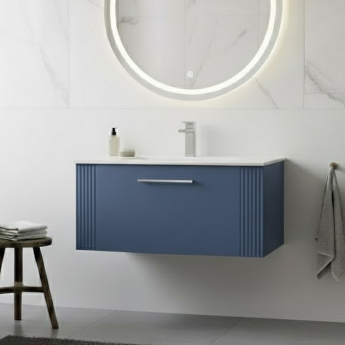 Nuie Deco Wall Hung 1-Drawer Vanity Unit with Basin-2 800mm Wide - Satin Blue
