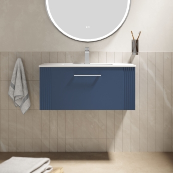 Nuie Deco Wall Hung 1-Drawer Vanity Unit with Basin-2 800mm Wide - Satin Blue | Product Image
