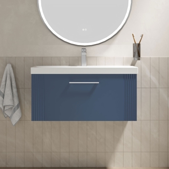 Nuie Deco Wall Hung 1-Drawer Vanity Unit with Basin-3 800mm Wide - Satin Blue | Product Image