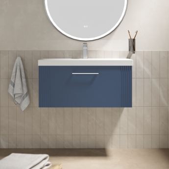 Nuie Deco Wall Hung 1-Drawer Vanity Unit with Basin-3 800mm Wide - Satin Blue | Product Image