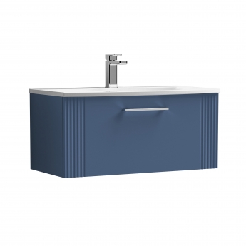 Nuie Deco Wall Hung 1-Drawer Vanity Unit with Basin-4 800mm Wide - Satin Blue
