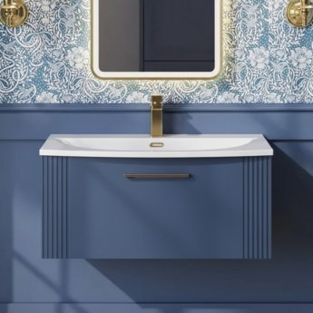 Nuie Deco Wall Hung 1-Drawer Vanity Unit with Basin-4 800mm Wide - Satin Blue