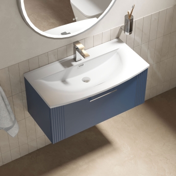 Nuie Deco Wall Hung 1-Drawer Vanity Unit with Basin-4 800mm Wide - Satin Blue | Product Image