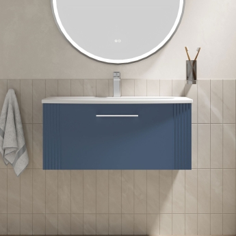 Nuie Deco Wall Hung 1-Drawer Vanity Unit with Basin-4 800mm Wide - Satin Blue | Product Image