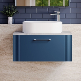 Nuie Deco Wall Hung 1-Drawer Vanity Unit with Bellato Grey Worktop 800mm Wide - Satin Blue | Product Image