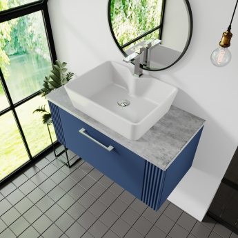 Nuie Deco Wall Hung 1-Drawer Vanity Unit with Bellato Grey Worktop 800mm Wide - Satin Blue