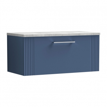 Nuie Deco Wall Hung 1-Drawer Vanity Unit with Bellato Grey Worktop 800mm Wide - Satin Blue