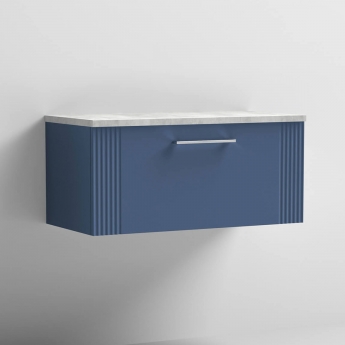 Nuie Deco Wall Hung 1-Drawer Vanity Unit with Bellato Grey Worktop 800mm Wide - Satin Blue