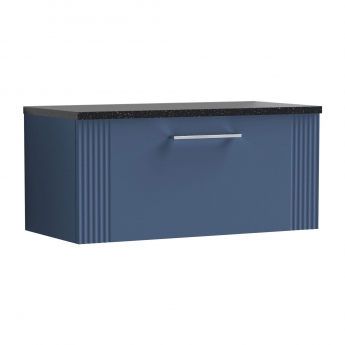 Nuie Deco Wall Hung 1-Drawer Vanity Unit with Sparkling Black Worktop 800mm Wide - Satin Blue