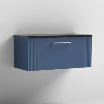 Nuie Deco Wall Hung 1-Drawer Vanity Unit with Sparkling Black Worktop 800mm Wide - Satin Blue