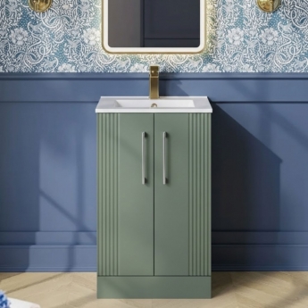 Nuie Deco Floor Standing 2-Door Vanity Unit with Basin-2 500mm Wide - Satin Green