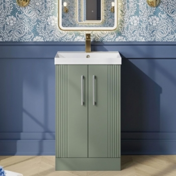 Nuie Deco Floor Standing 2-Door Vanity Unit with Basin-3 500mm Wide - Satin Green