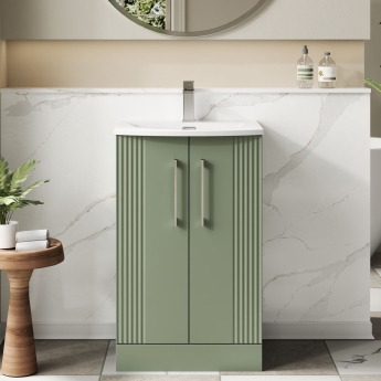 Nuie Deco Floor Standing 2-Door Vanity Unit with Basin-4 500mm Wide - Satin Green | Product Image
