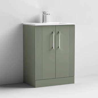Nuie Deco Floor Standing 2-Door Vanity Unit with Basin-2 600mm Wide - Satin Green